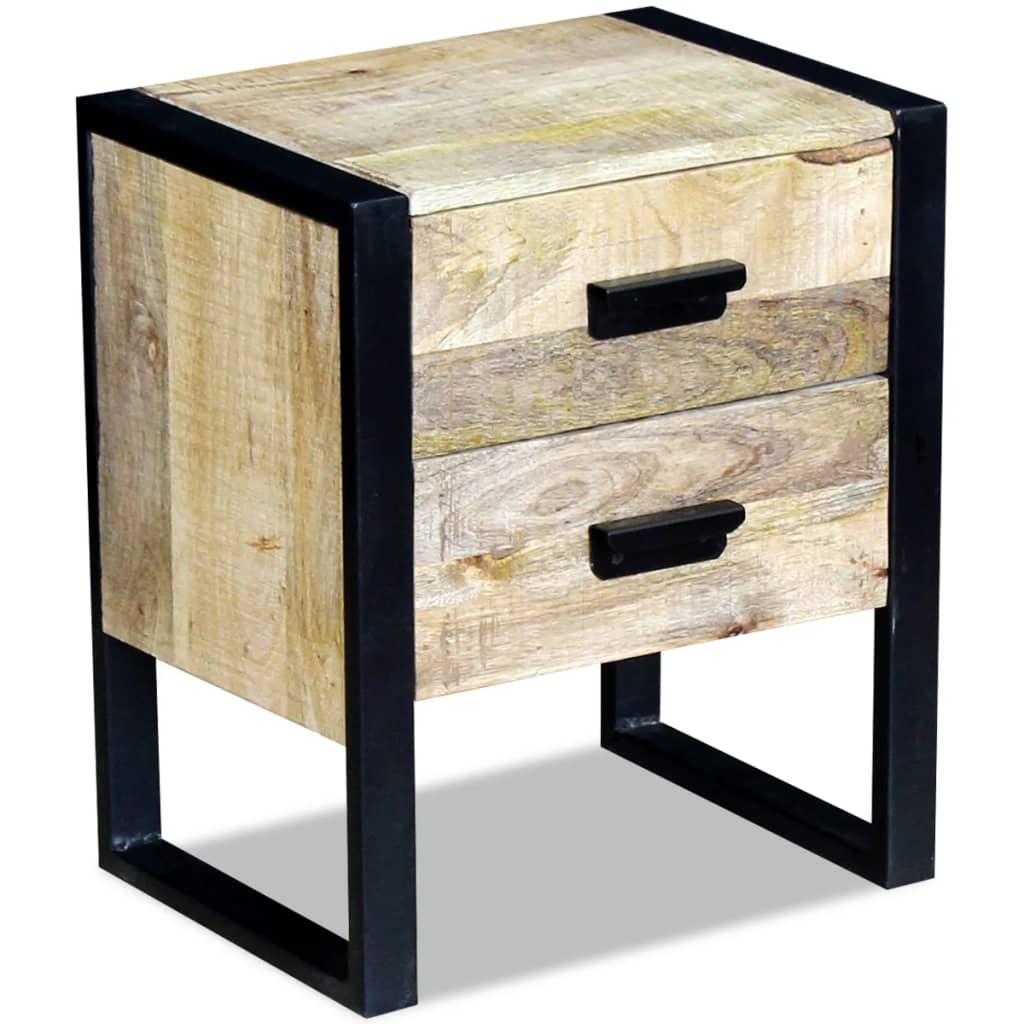 Mesa Auxiliar Con 2 Cajones Madera Maciza De Mango 43x33x51 Cm_1