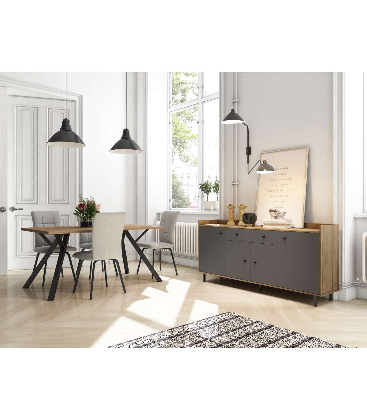 Mueble Aparador Marta 4 Puertas 1 Cajón Acabado Pizarra/sabi, 180.5cm(ancho) 79.5cm(alto)_2