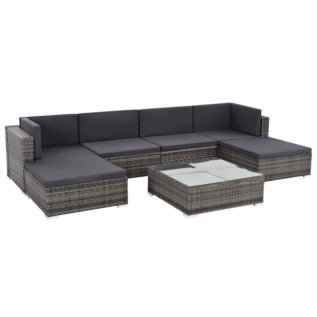 Vidaxl Set De Muebles De Jardín 7 Pzas Y Cojines Ratán Sintético Gris_0