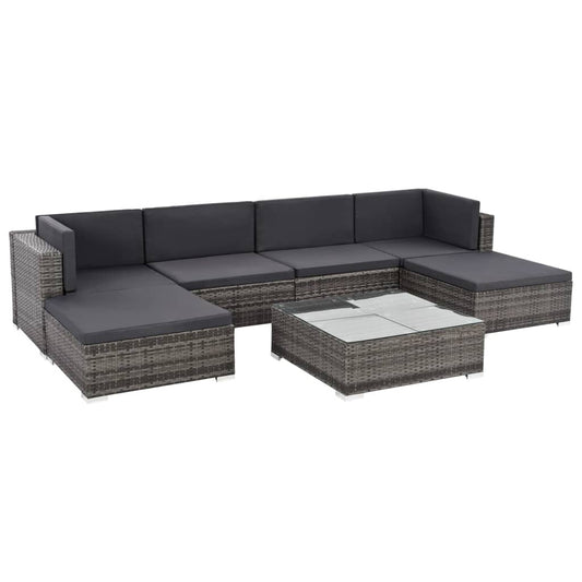 Vidaxl Set De Muebles De Jardín 7 Pzas Y Cojines Ratán Sintético Gris_0