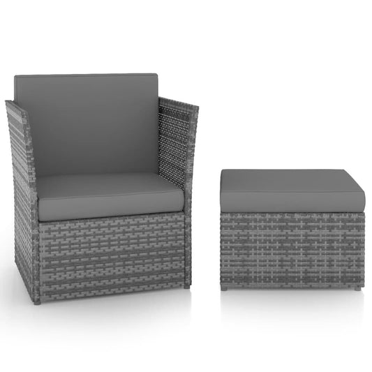 Vidaxl Silla De Jardín Con Taburete Ratán Sintético Gris Antracita_0