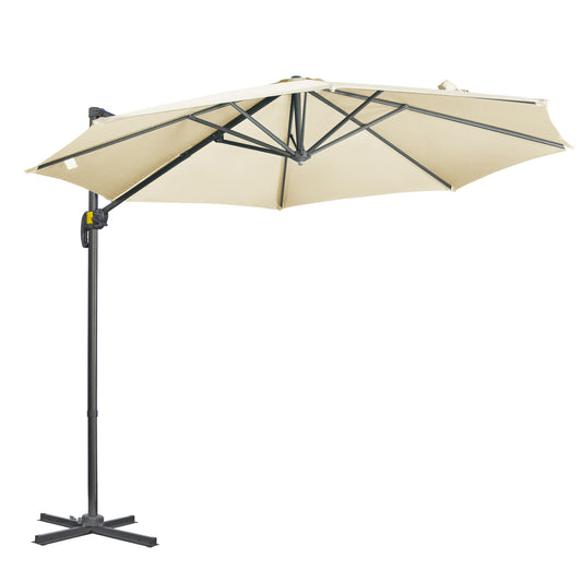 Outsunny Sombrilla De Jardín De Aluminio Ø300x250 Cm Con Manivela Crema_0