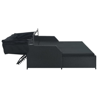 Vidaxl Tumbona Para 2 Personas Con Toldo Ratán Sintético Negro_5