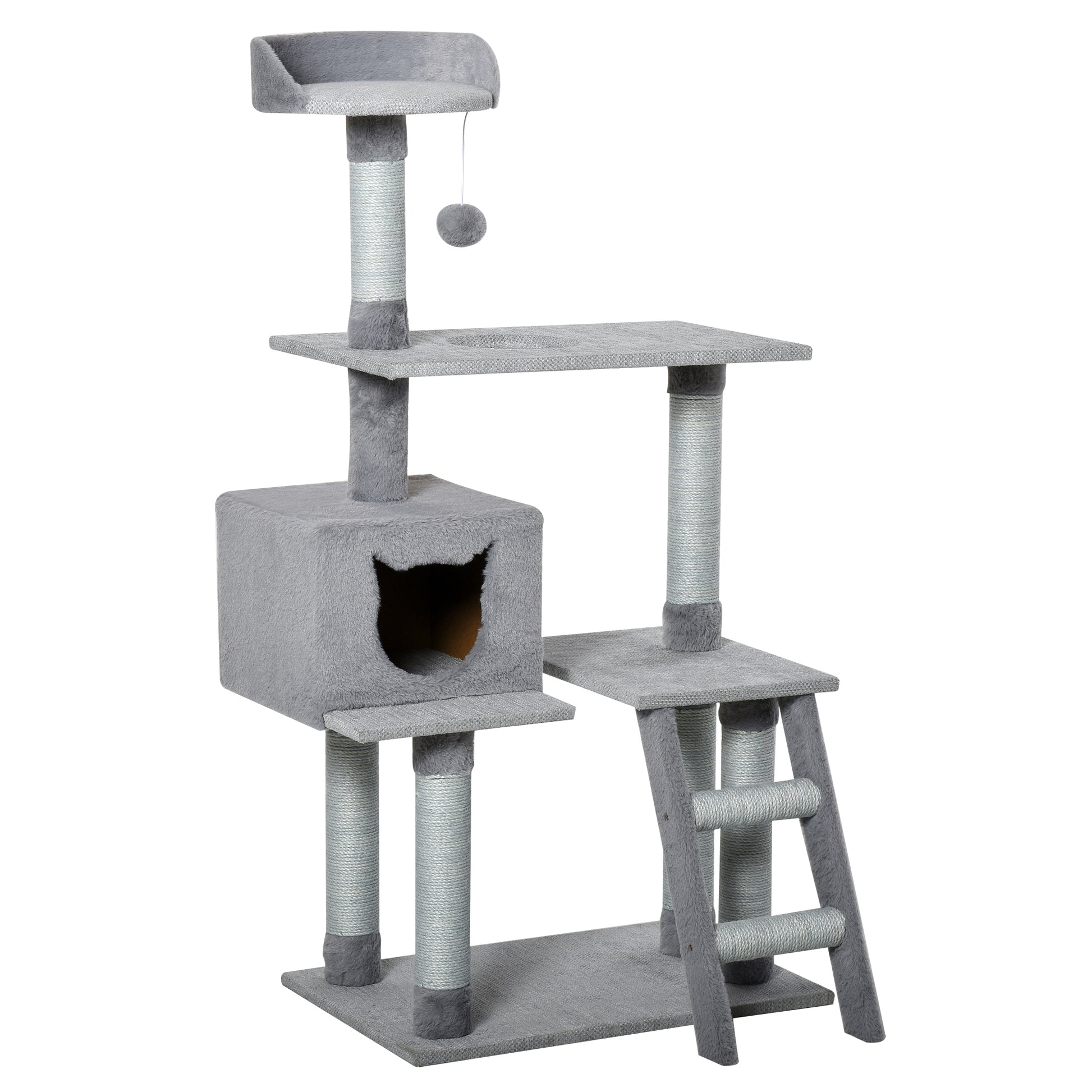 Pawhut Árbol Rascador Para Gatos Altura 124 Cm Con Plataformas Escalera Cueva Y_0