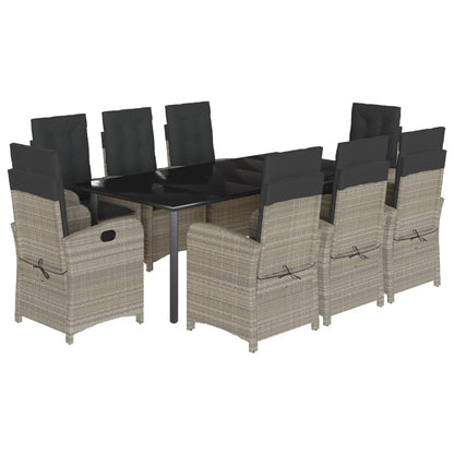 Set Comedor De Jardín 9 Pzas Cojines Ratán Sintético Gris Claro / Vetonek_3