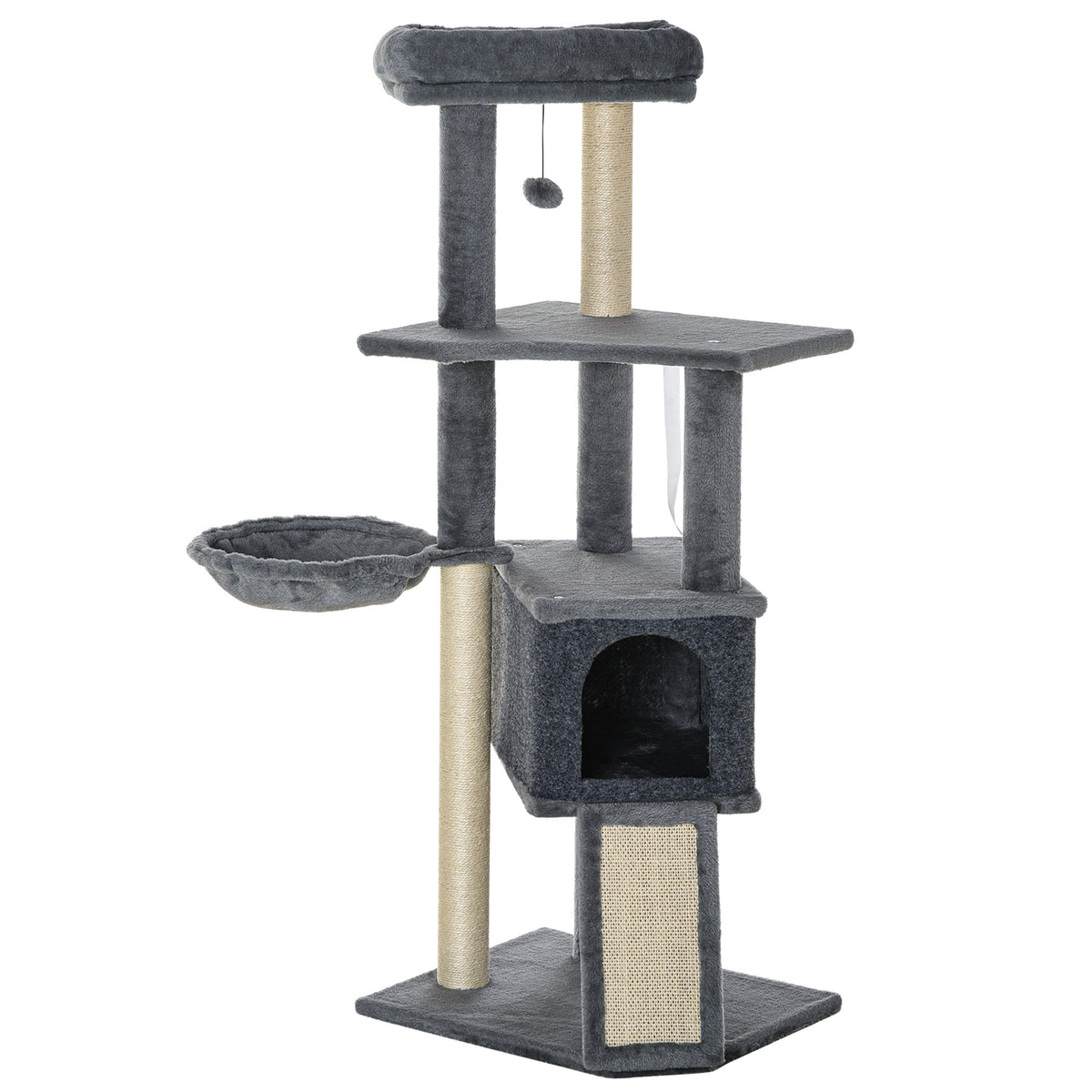 Pawhut Árbol Rascador Para Gatos 127 Cm Con Cueva Hamaca Cama Rampa Gris_0
