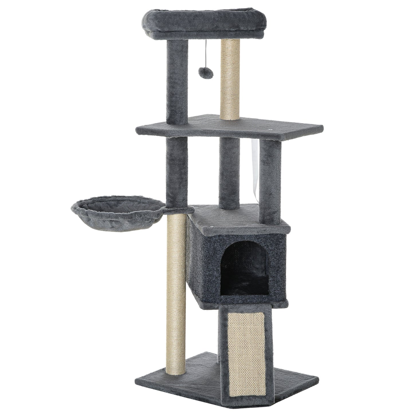 Pawhut Árbol Rascador Para Gatos 127 Cm Con Cueva Hamaca Cama Rampa Gris_0