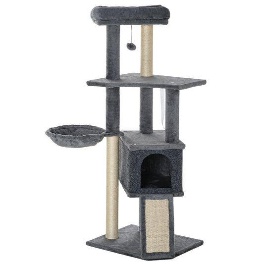 Pawhut Árbol Rascador Para Gatos 127 Cm Con Cueva Hamaca Cama Rampa Gris_0