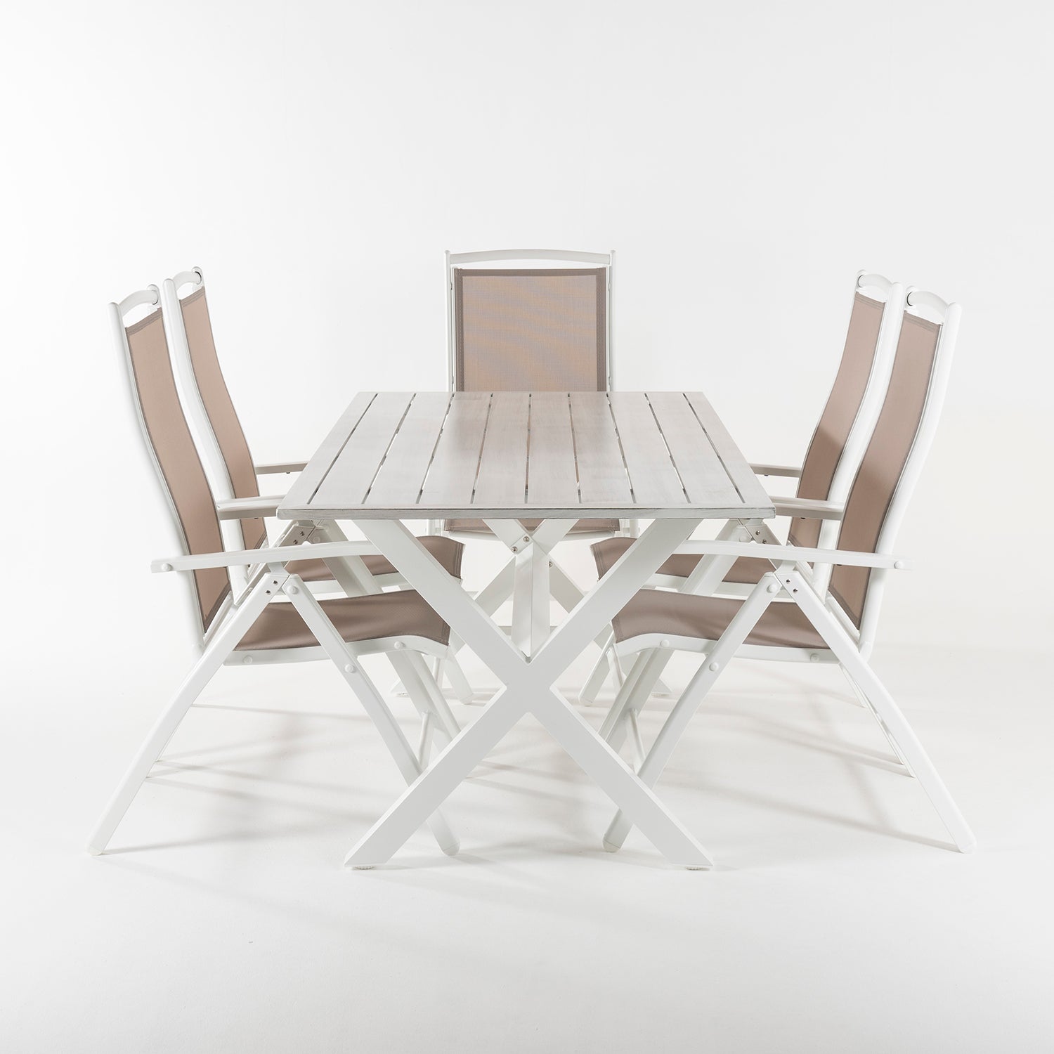 Conjunto Para Jardín Mesa De 190 Cm Y 6 Sillones Reclinables De Color Blanco_3
