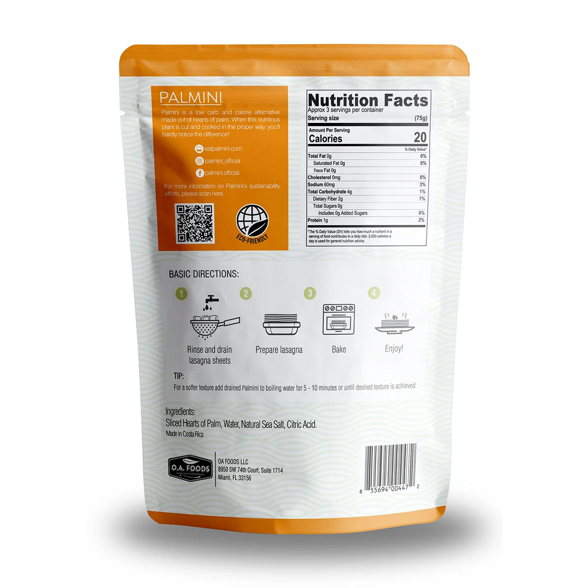 Pasta Lasagna de palmito Palmini 338 g