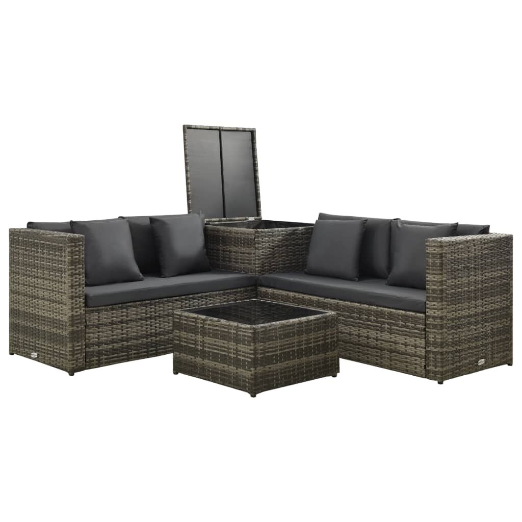 Vidaxl Set De Sofás De Jardín 4 Piezas Y Cojines Ratán Sintético Gris_3