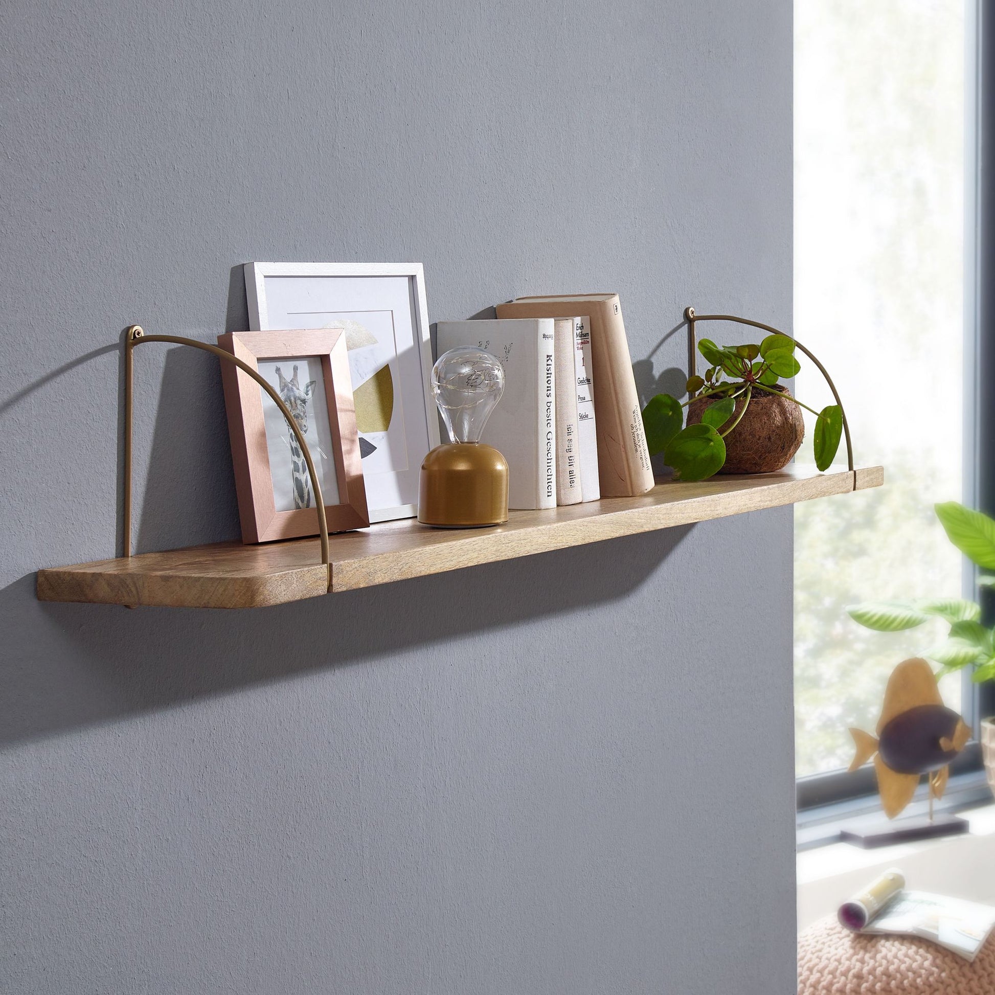 Estantería De Pared 100x25x22 Cm Madera Maciza De Mango Y Metal Industrial_1