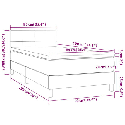 Cama Box Spring Colchón Y Luces Led Tela Color Crema 90x190 Cm / Vetonek_3