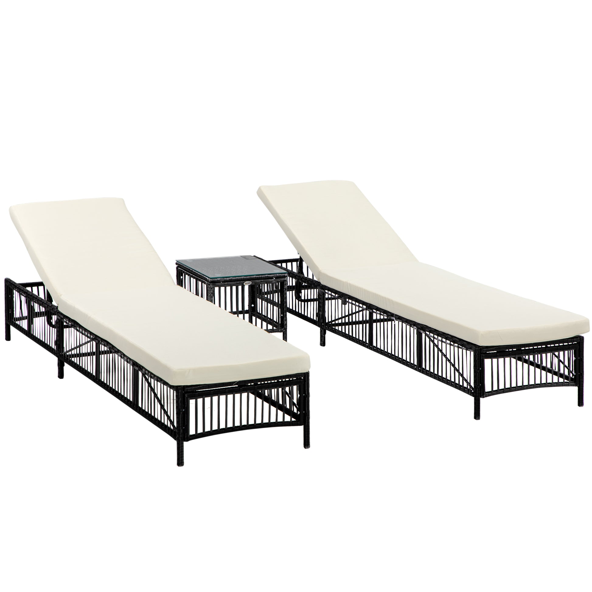 Outsunny Conjunto De 2 Tumbonas De Ratán Con Mesa De Centro Negro_0
