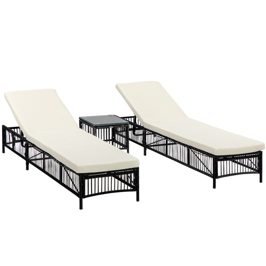 Outsunny Conjunto De 2 Tumbonas De Ratán Con Mesa De Centro Negro_0