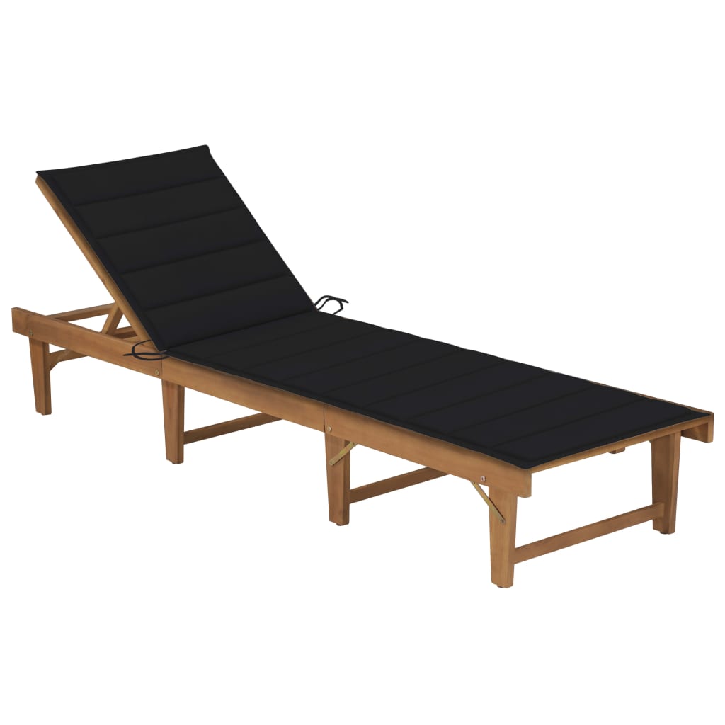Tumbona Plegable Con Cojín Madera Maciza De Acacia_0