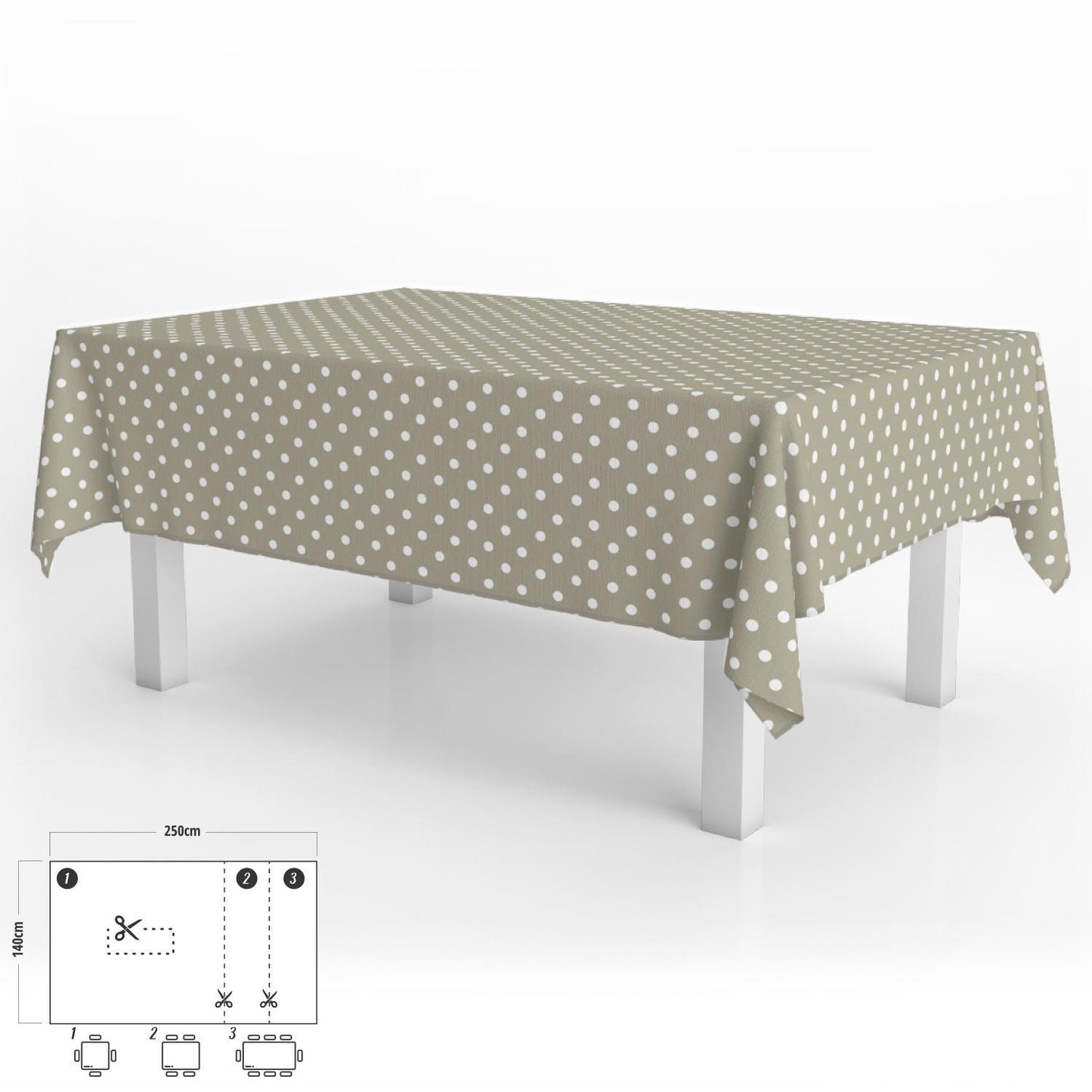Mantel Hule Rectangular Topos Beige Impermeable Antimanchas Pvc 140x250 Cm.  Recortable Uso Interior Y Exterior_0