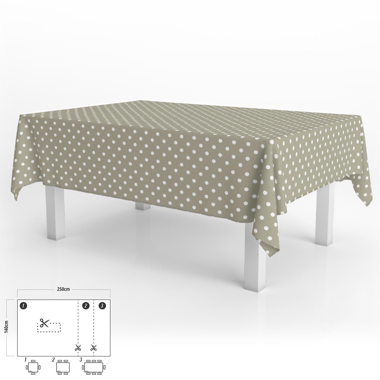 Mantel Hule Rectangular Topos Beige Impermeable Antimanchas Pvc 140x250 Cm.  Recortable Uso Interior Y Exterior_0