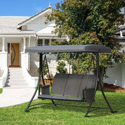 Outsunny Columpio De Jardín De 3 Plazas Con Techo Ajustable 196x128x172 Cm Gris_1