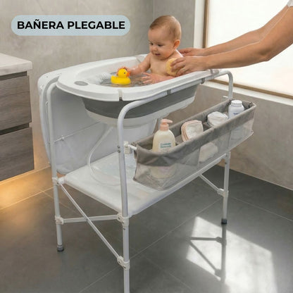 Bañera Bebé 5 En 1 Plegable Con Soporte, Cojín Antideslizante, Cambiador, Gris Pro Bathby_1