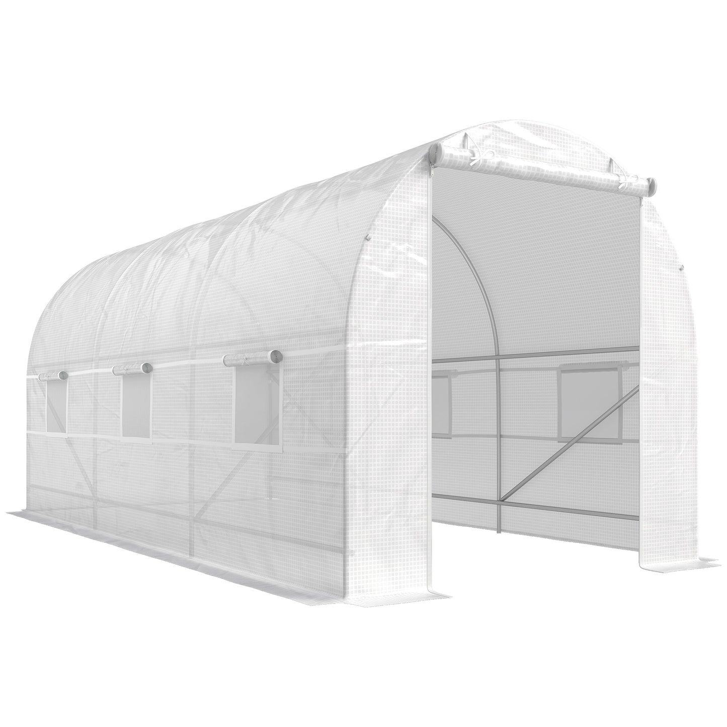 Outsunny Invernadero Túnel 445x200x200 Cm Con 6 Ventanas Cultivo Plantas Blanco_0