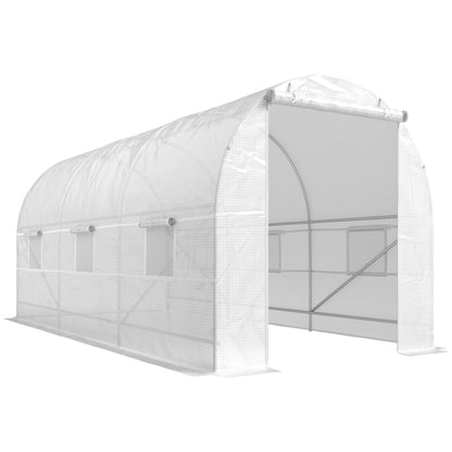 Outsunny Invernadero Túnel 445x200x200 Cm Con 6 Ventanas Cultivo Plantas Blanco_0