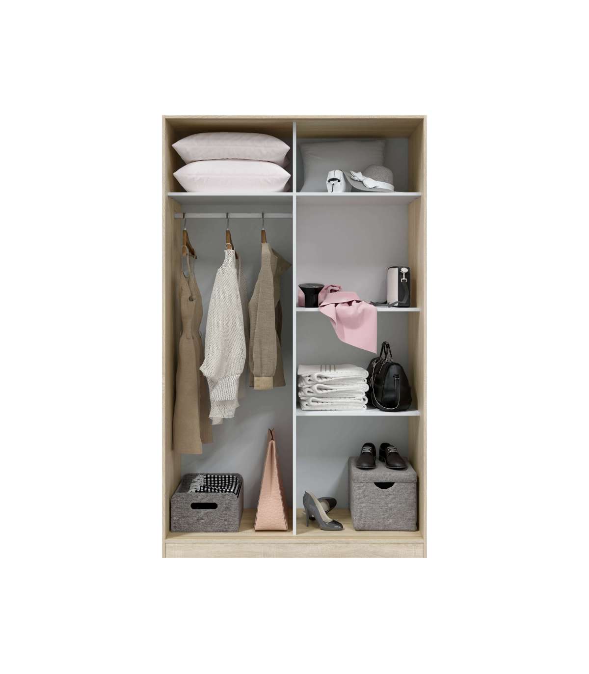 Armario Ropero Puertas Correderas Plus Noon Acabado Roble Combinado Con Blanco 200 Cm(alto_2