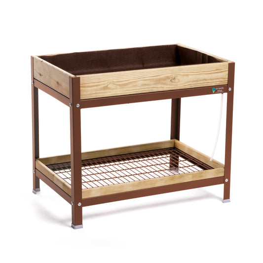 MI HUERTO URBAN Jardinera Elevada Madera con Bandeja Recoge Aguas | Estructura Metálica | Marrón | 90x60x78cm