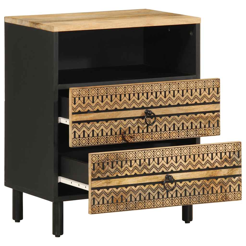 Mesita De Noche Madera Maciza De Mango Rugosa Negro 50x33x62 Cm_0