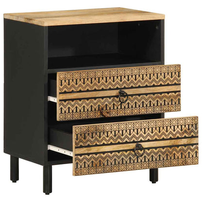 Mesita De Noche Madera Maciza De Mango Rugosa Negro 50x33x62 Cm_0