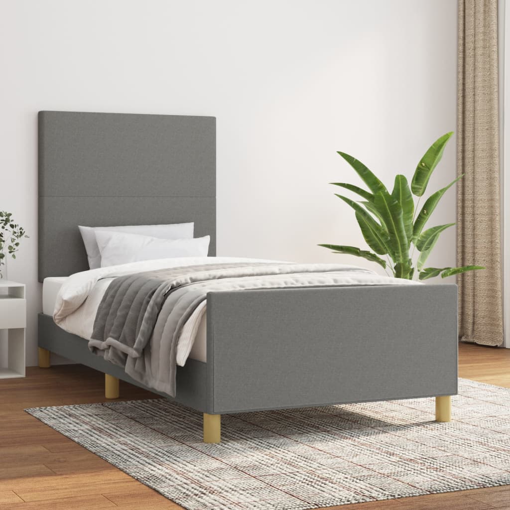 Estructura De Cama Con Cabecero De Tela Gris Oscuro 90x200 Cm / Vetonek_1