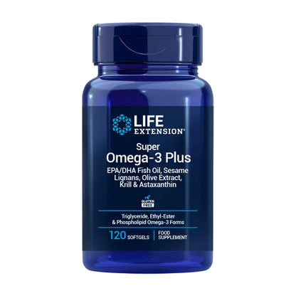 Super Omega-3 Plus EPA/DHA Fish Oil Sesame Lignans Olive Extract Krill &amp; Astaxanthin, Life Extension 120 perlas