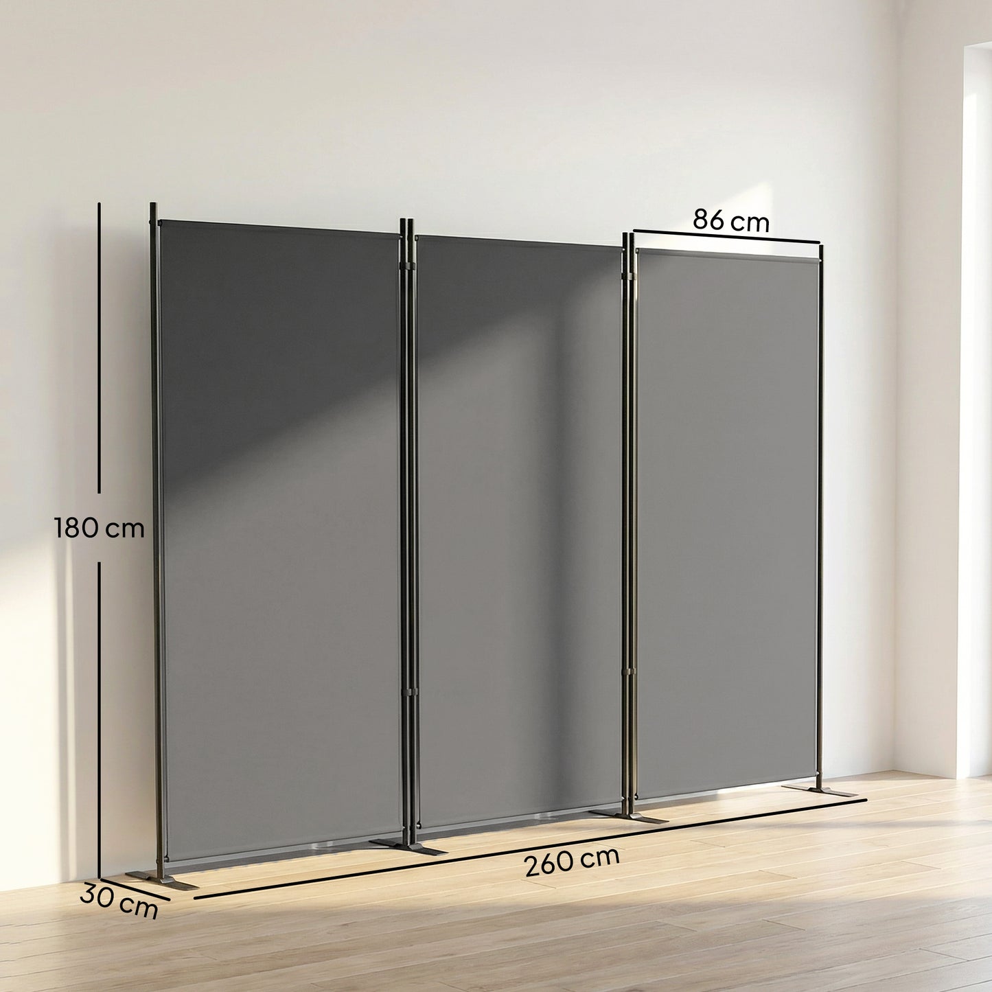 Outsunny Biombo Plegable De 3 Paneles, 260x180 Cm Protección Upf 30+ Gris Oscuro_2