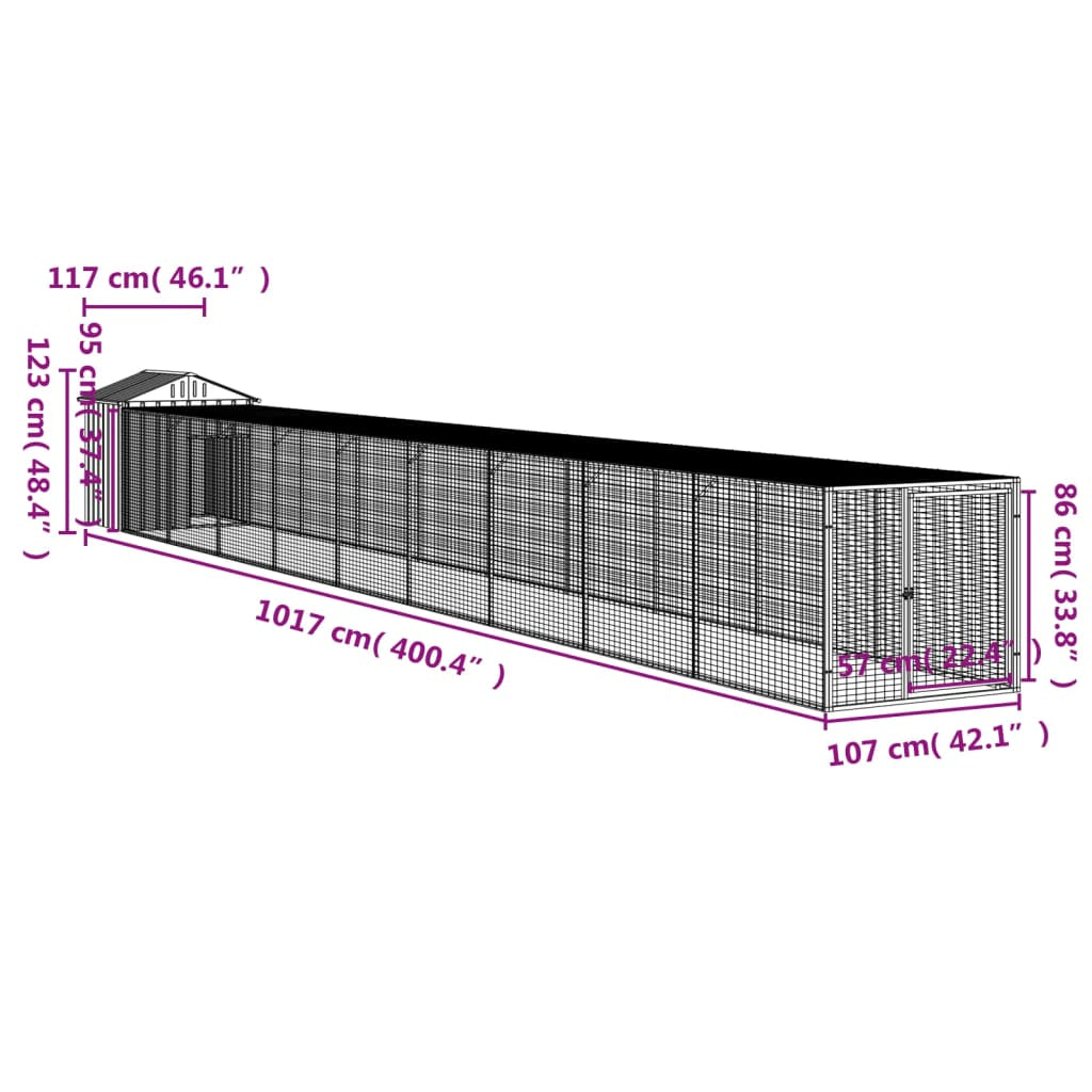 Vidaxl Jaula Gallinas Con Corral Acero Galvanizado Gris 117x1017x123cm_2