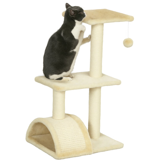 Pawhut Árbol Rascador Para Gatos Mediano De 3 Niveles Con Postes De Sisal Crema_0