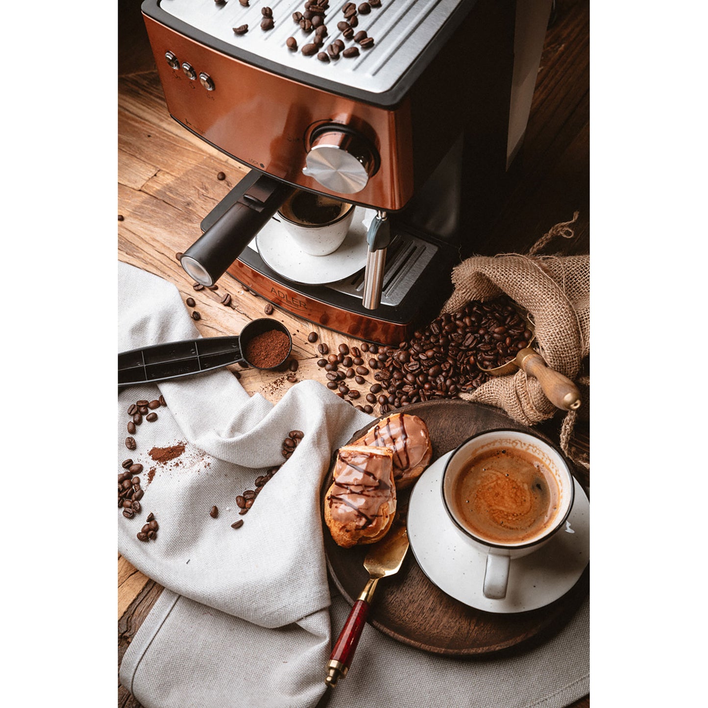Cafetera Espresso Manual 15 Bares 1,6 L, Brazo Doble Salida, Espumador Leche, Calientatazas Adler Ad4404cr Cobre_2