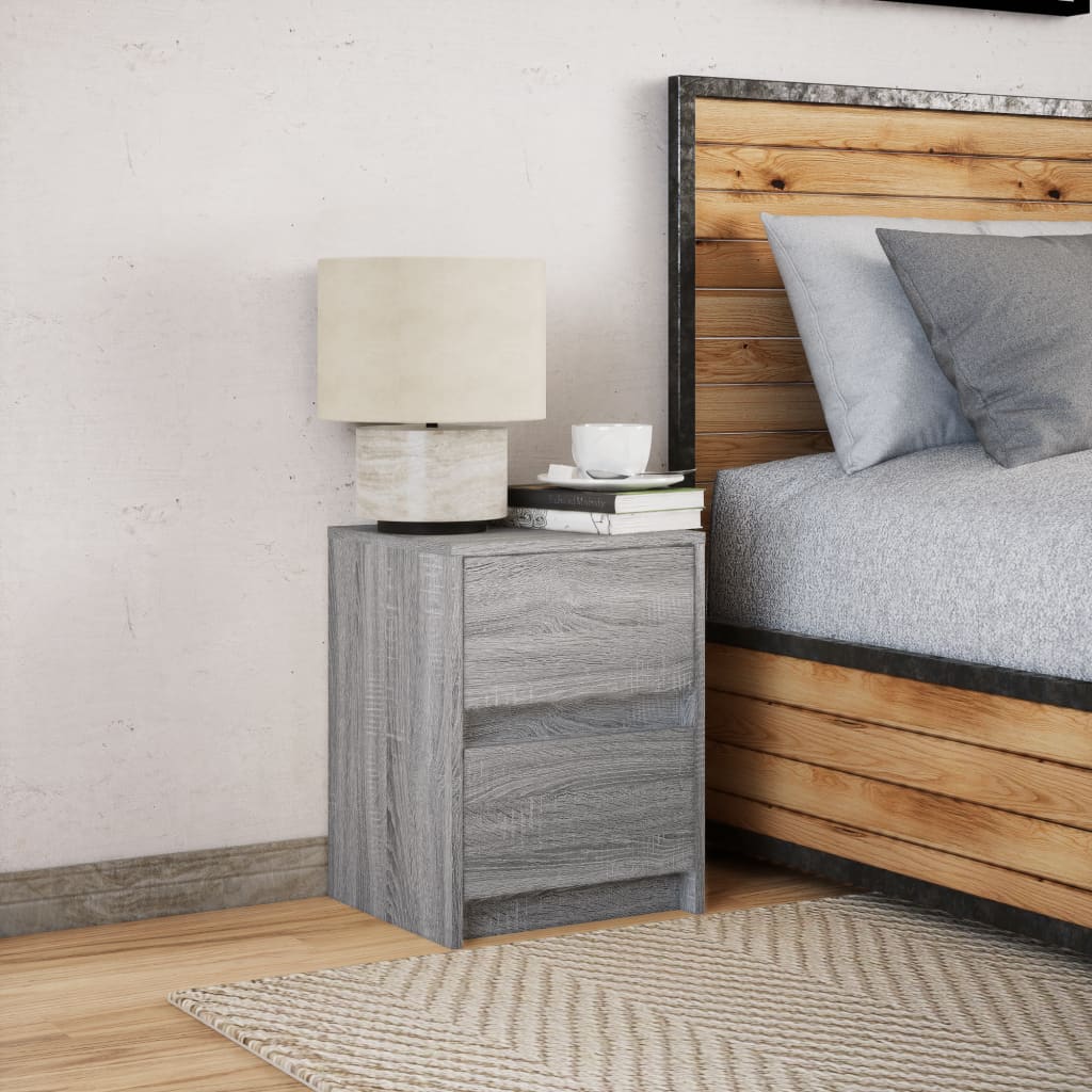 Mesita De Noche Con Luces Led Madera De Ingeniería Gris Sonoma_2
