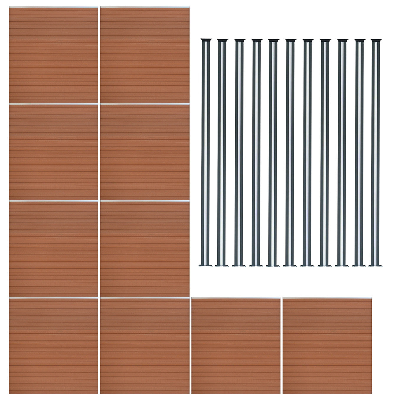 Vallas Para Exteriores De Wpc Y Aluminio - 10x Paneles + 11x Postes | Marrón_0