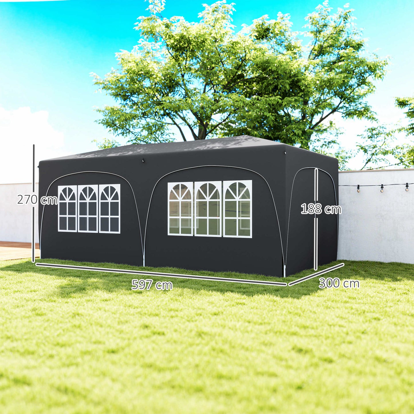 Outsunny Carpa Plegable Gazebo 6x3 M Con 6 Paredes Laterales Gris Oscuro_2