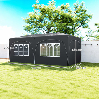 Outsunny Carpa Plegable Gazebo 6x3 M Con 6 Paredes Laterales Gris Oscuro_2