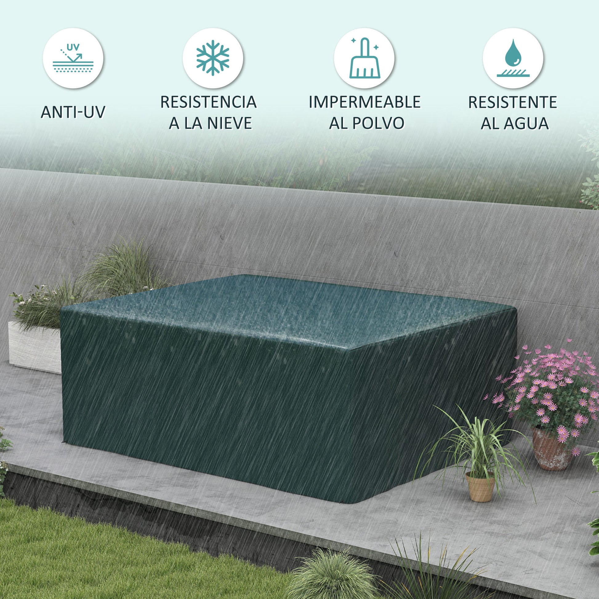 Outsunny Funda Protectora Para Muebles Rectangular 235x190x90 Cm Verde_3