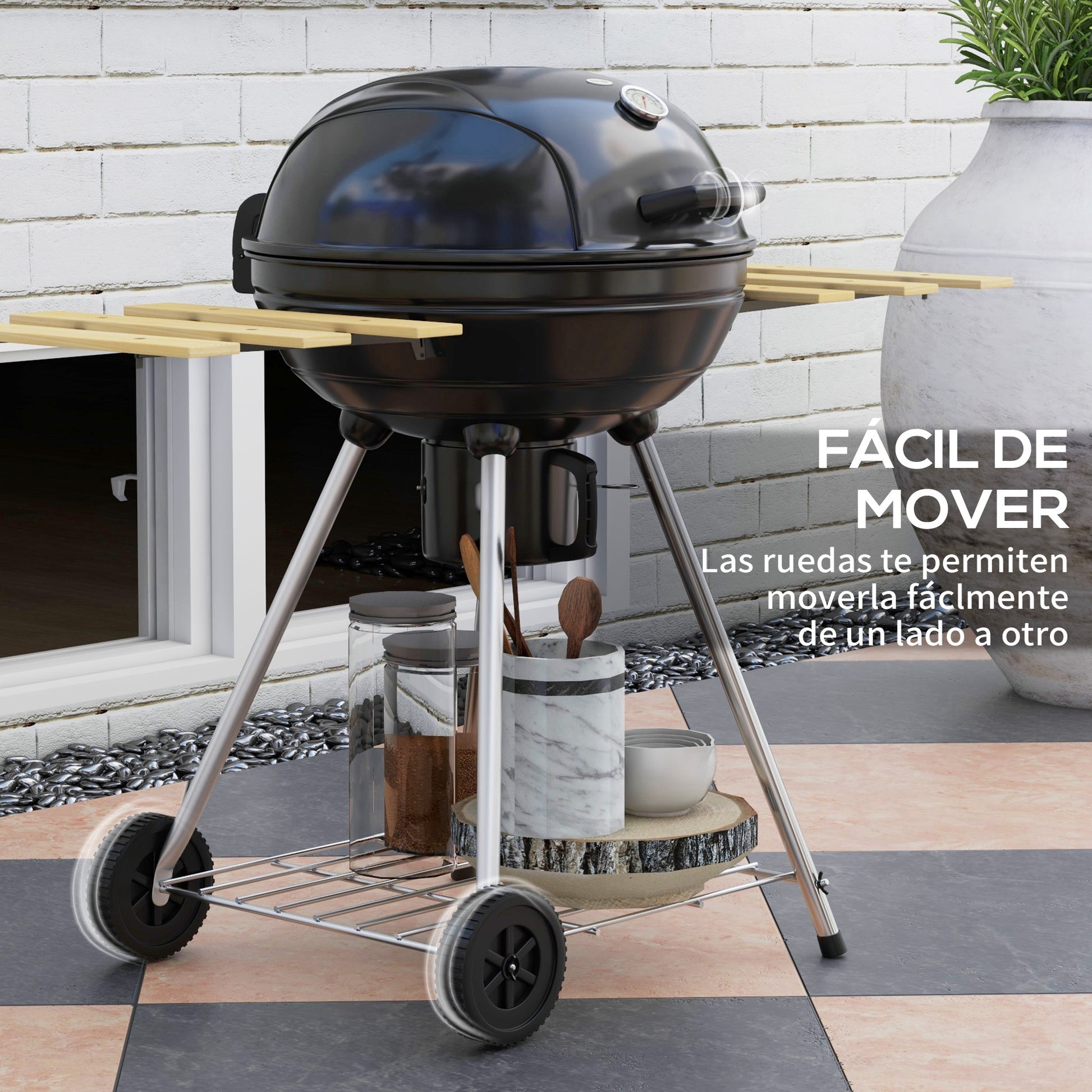 Outsunny Barbacoa De Carbón Con 2 Ruedas Estantes Plegables 117x68x91 Cm Negro_3