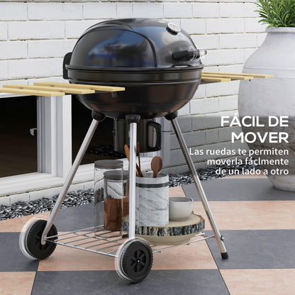 Outsunny Barbacoa De Carbón Con 2 Ruedas Estantes Plegables 117x68x91 Cm Negro_3