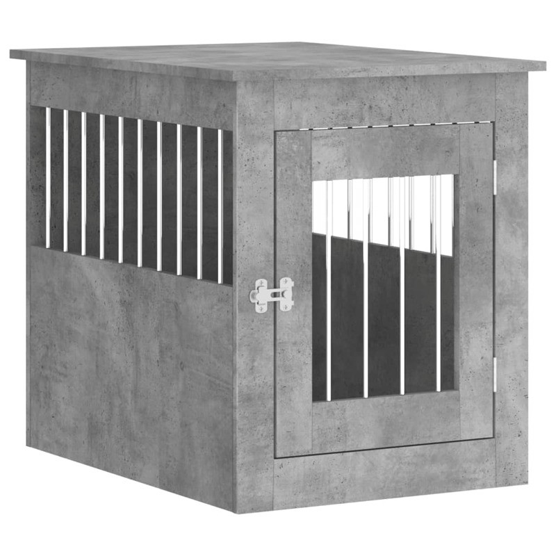 Jaula Para Perros En Mueble Estilo Hormigón Gris 55x75x65 Cm Fabricada En Material De Madera_0