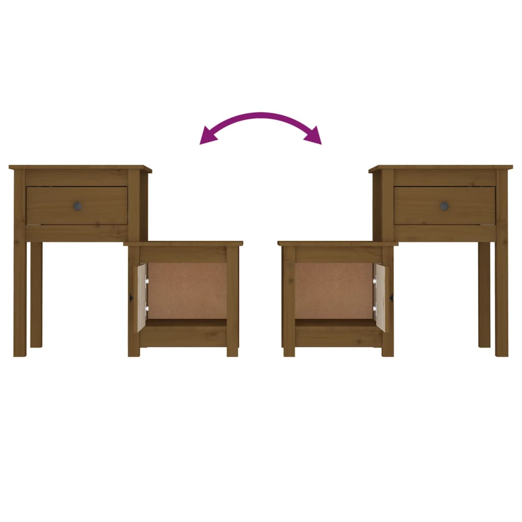 Mesita De Noche Madera Maciza Pino Marrón Miel 79,5x38x65,5 Cm_3