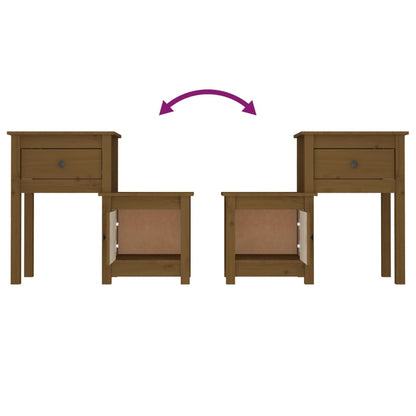 Mesita De Noche Madera Maciza Pino Marrón Miel 79,5x38x65,5 Cm_3