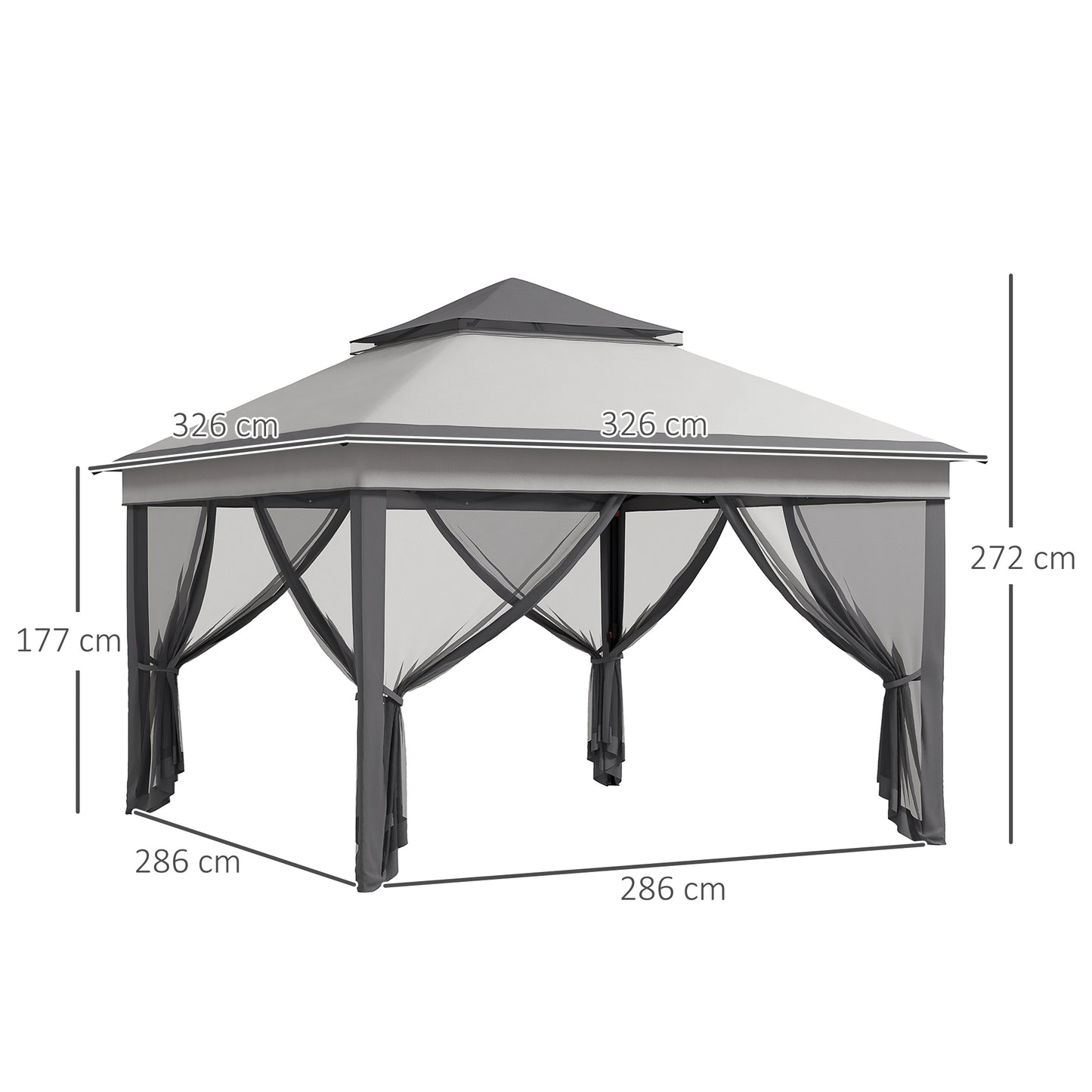Outsunny Carpa Plegable 3,26x3,26x2,72 M Con Doble Techo Altura Ajustable Gris_2