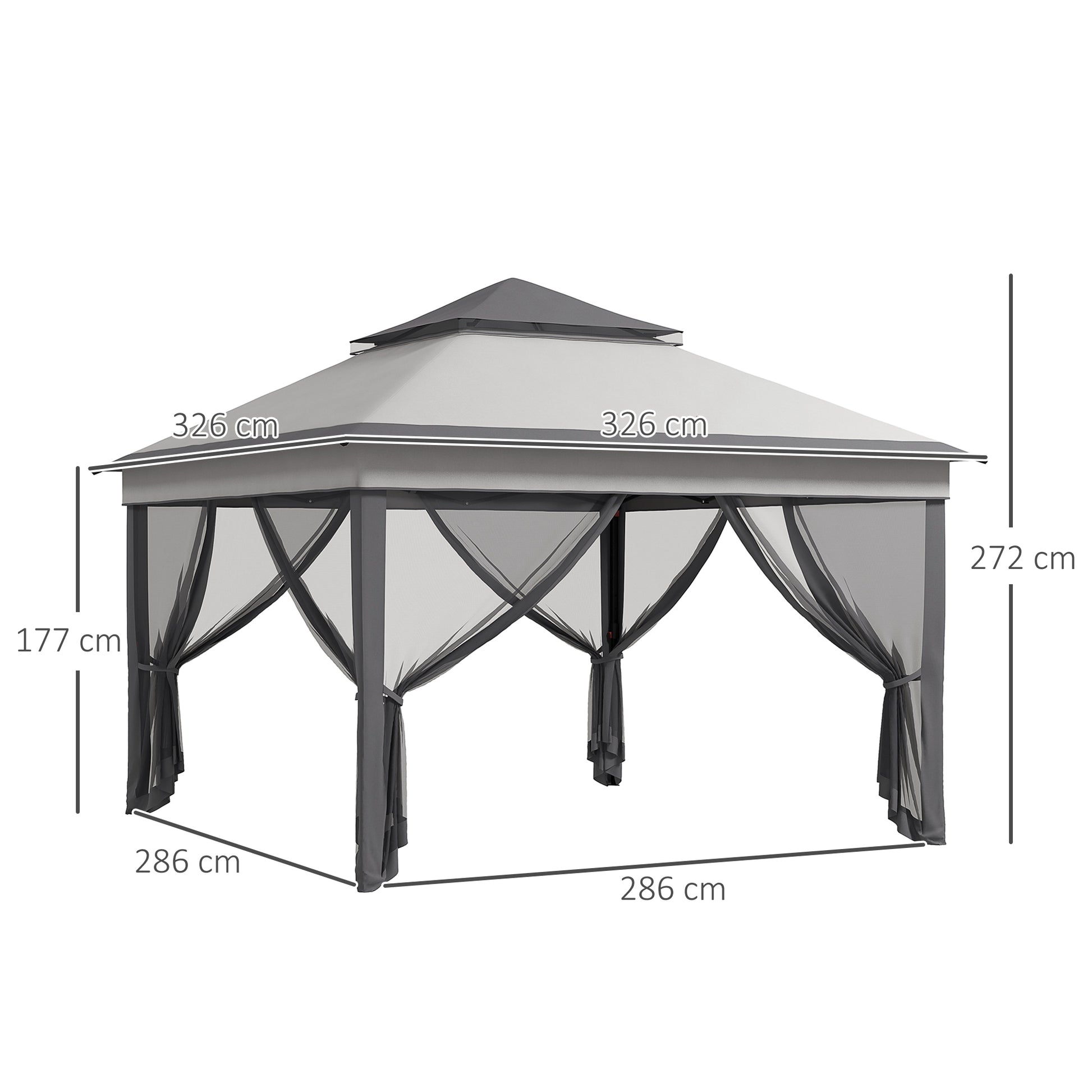 Outsunny Carpa Plegable 3,26x3,26x2,72 M Con Doble Techo Altura Ajustable Gris_2