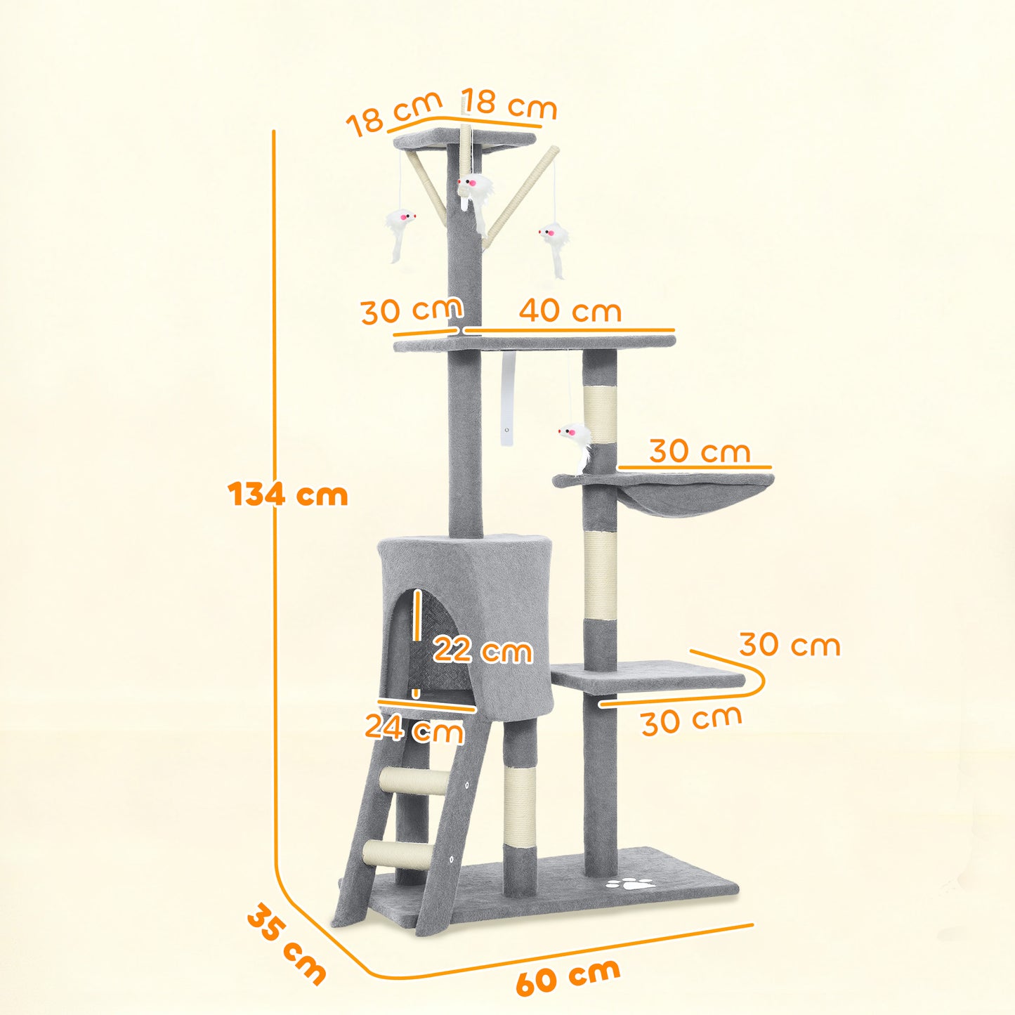 Pawhut Árbol Rascador Para Gatos Grande Altura 134 Cm Con 6 Postes De Sisal Gris_2