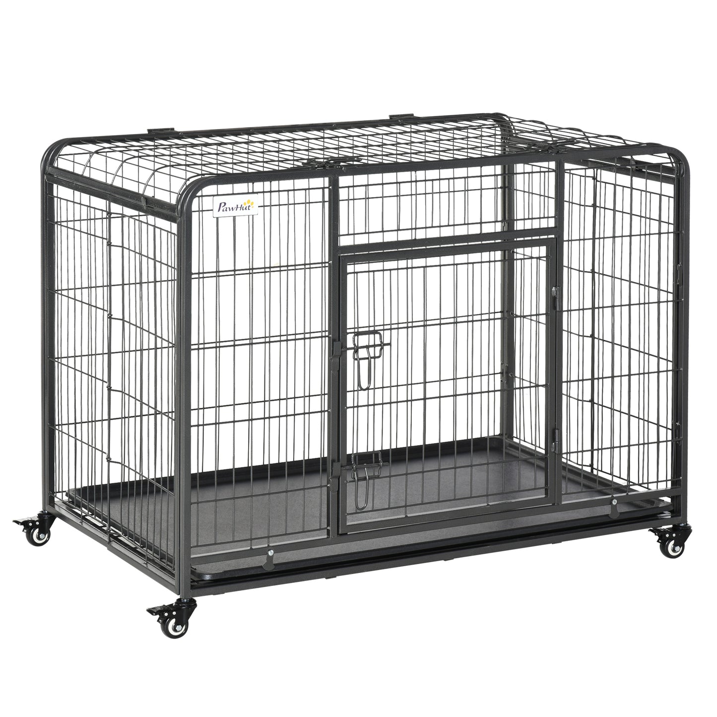 Pawhut Jaula De Metal Para Perros Plegable Con Ruedas Bandeja Extraíble_0